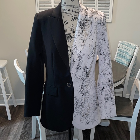 Two piece hand painted black and white suit with high waisted pants - Picture 1 of 13